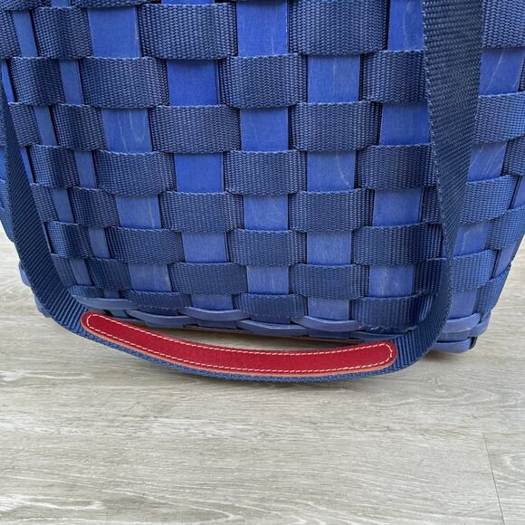 2009 Longaberger Americana Blue Jean Hostess To Go Tote Purse Basket Red Trim - Picture 7 of 9